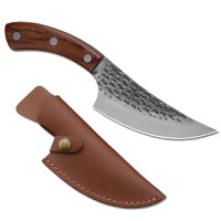 Cutit japonez lucrat manual, otel carbon, 24.5 cm, maro, teaca piele inclusa - 1