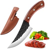 Cutit japonez lucrat manual, otel carbon, 24.5 cm, maro, teaca piele inclusa - 2