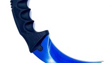 Cutit karambit cu tais CS:GO, teaca si snur de agatat, albastru metalic