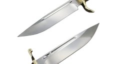 Cutit tactic de vanatoare, teaca din piele naturala, lama 440C, maner acrilic full tang, 26 cm, alb