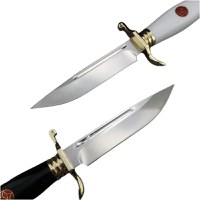Cutit tactic de vanatoare, teaca din piele naturala, lama 440C, maner acrilic full tang, 26 cm, alb - 1