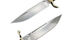 Cutit tactic de vanatoare, teaca din piele naturala, lama 440C, maner acrilic full tang, 26 cm, alb