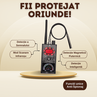 Detector profesional aparate spionaj, K99, camere, microfoane, localizatoare GPS sau GSM, autonomie 10h, LCD, functie AI - 2