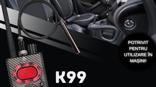 Detector profesional aparate spionaj, K99, camere, microfoane, localizatoare GPS sau GSM, autonomie 10h, LCD, functie AI