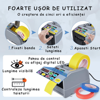 Dispenser Automat de Taiat Banda Adeziva, Functii Duble, LED, Usor de Transportat, Pentru Ambalare, Diverse Dimensiuni - 2