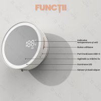 Dispenser automat pentru sapun lichid cu spuma, oglinda iluminata LED, GlowforHome, Senzor miscare, 1500mAh, USB-C, Alb - 6
