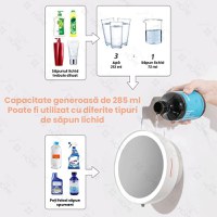 Dispenser automat pentru sapun lichid cu spuma, oglinda iluminata LED, GlowforHome, Senzor miscare, 1500mAh, USB-C, Alb - 3