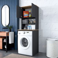 Dulap pentru masina de spalat, Hanah Home, pal melaminat, nuc si antracit, 65x60x183.6 cm - 2