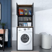 Dulap pentru masina de spalat, Hanah Home, pal melaminat, nuc si antracit, 65x60x183.6 cm - 4