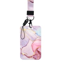 Ecuson legitimatie, model marble, snur roz, dimensiune 8.5 x 5cm, detasabil - 2
