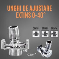 Excentric Reglabil Baterie Dus CZAY®, Racord Unghi Ajustare 0-40º, Accesoriu Instalare Robinet, Lungime Filet 25mm Cupru - 2