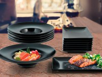 Farfurie din ceramica pentru paste 24 cm, negru - 5