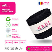 Fir panglica pentru crosetat tricotat si macrame, KaDi Extra Small, 3-5 mm, 110 m, 100% bumbac, culoare Negru - 3