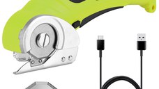 Foarfeca electrica universala pentru taiat carton, Piele,Plastic, Textil, GlowforHome, Lama rezerva, 2000mAh, Verde Lime