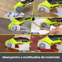 Foarfeca electrica universala pentru taiat carton, Piele,Plastic, Textil, GlowforHome, Lama rezerva, 2000mAh, Verde Lime - 5