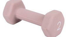 Gantera fitness liveup, 2 kg, culoare roz pudra, material neopren si fier