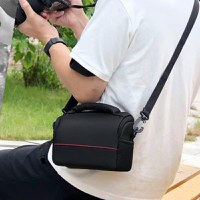 Geanta pentru umar REDQUIT , pentru camera foto DSLR, impermeabila, rezistenta la uzura, negru/rosu, 26 x 19 x 14 cm - 6