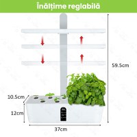 Ghiveci hidroponic cu lampa UV de crestere a plantelor la interior, 12 orificii plante, inaltime reglabila, 36W - 1
