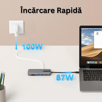 Hub Adaptor Multiport 10 in 1 USB-C, 2 x USB-A 3.1, 2 x HDMI 4K, 30 Hz, 1 x USB-C, 1 x RJ45 Ethernet, din Aluminiu, Gri - 6
