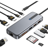 Hub Adaptor Multiport 10 in 1 USB-C, 2 x USB-A 3.1, 2 x HDMI 4K, 30 Hz, 1 x USB-C, 1 x RJ45 Ethernet, din Aluminiu, Gri - 1