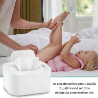 Incalzitor de servetele umede pentru bebelusi, cutie depozitare pachet servetele, incalzire uniforma, Afisaj digital,Alb - 6