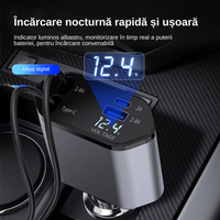 Incarcator Auto 4 in 1 Multifunctional, Incarcare Rapida, Incarcare Simultana, Auto-Reglabil, Design cu 2 Cabluri - 12