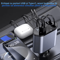 Incarcator Auto 4 in 1 Multifunctional, Incarcare Rapida, Incarcare Simultana, Auto-Reglabil, Design cu 2 Cabluri - 2