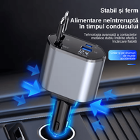 Incarcator Auto 4 in 1 Multifunctional, Incarcare Rapida, Incarcare Simultana, Auto-Reglabil, Design cu 2 Cabluri - 11