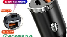Incarcator Auto Compact Staryon® SuperFastCharge 100W, Negru