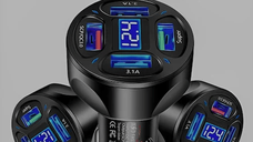 Incarcator Auto pana la 66W, 2 USB 3.0,2x USB 2.4A, Fast Charge, Multiple Protectii si cu LED albastru