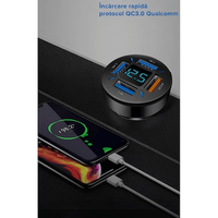 Incarcator Auto pana la 66W, 2 USB 3.0,2x USB 2.4A, Fast Charge, Multiple Protectii si cu LED albastru - 2