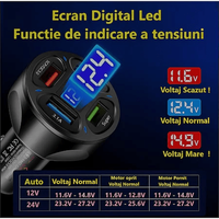 Incarcator Auto pana la 66W, 2 USB 3.0,2x USB 2.4A, Fast Charge, Multiple Protectii si cu LED albastru - 5