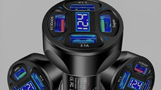 Incarcator Auto pana la 66W, 2 USB 3.0,2x USB 2.4A, Fast Charge, Multiple Protectii si cu LED albastru