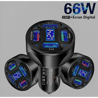 Incarcator Auto pana la 66W, 2 USB 3.0,2x USB 2.4A, Fast Charge, Multiple Protectii si cu LED albastru - 1