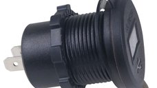 Incarcator Auto QC3.0 Dual USB Rezistent la Apa cu Voltmetru si Comutator, Adaptor de Incarcare Rapida 12/24V, Afisaj