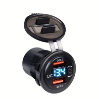 Incarcator Auto QC3.0 Dual USB Rezistent la Apa cu Voltmetru si Comutator, Adaptor de Incarcare Rapida 12/24V, Afisaj - 8