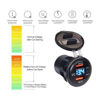 Incarcator Auto QC3.0 Dual USB Rezistent la Apa cu Voltmetru si Comutator, Adaptor de Incarcare Rapida 12/24V, Afisaj - 5