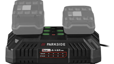 Incarcator dublu original Parkside 20V, compatibil cu acumulatori X20V Team, putere 2x 4.5A