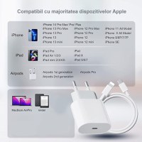 Incarcator FastCharge USB-C, 20W, inclus cablu Lightning 1m, compatibil cu iPhone 11, 12, 13, 14 Pro/ProMax - 1