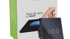 Intrerupator Touch Techstar®, Sticla Securizata, Design Modern, Iluminare LED, 3 Faze, Negru