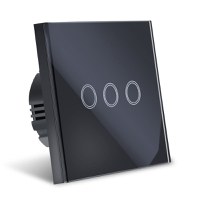 Intrerupator Touch Techstar®, Sticla Securizata, Design Modern, Iluminare LED, 3 Faze, Negru - 3