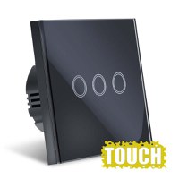 Intrerupator Touch Techstar®, Sticla Securizata, Design Modern, Iluminare LED, 3 Faze, Negru - 2