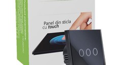 Intrerupator Touch Techstar®, Sticla Securizata, Design Modern, Iluminare LED, 3 Faze, Negru