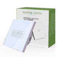 Intrerupator Touch Techstar® TG02, Sticla Securizata, Design Modern, Iluminare LED, 3 Faze, Alb - 1