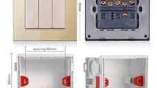 Intrerupator Triplu Cap Scara Cu Panou Din Sticla Securizata Techstar® TGS 01, 220V, 16A, 86 X 86 Mm, Gri, cu 3 Faze