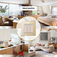 Intrerupator Triplu Cap Scara Cu Panou Din Sticla Securizata Techstar® TGS 01, 220V, 16A, 86 X 86 Mm, Gri, cu 3 Faze - 4