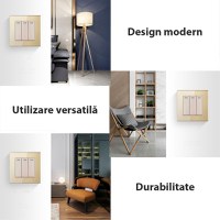 Intrerupator Triplu Cap Scara Cu Panou Din Sticla Securizata Techstar® TGS 01, 220V, 16A, 86 X 86 Mm, Gri, cu 3 Faze - 7