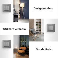 Intrerupator Triplu Cap Scara Cu Panou Din Sticla Securizata Techstar® TGS 01, 220V, 16A, 86 X 86 Mm, Gri, cu 3 Faze - 2