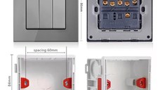 Intrerupator Triplu Cap Scara Cu Panou Din Sticla Securizata Techstar® TGS 01, 220V, 16A, 86 X 86 Mm, Gri, cu 3 Faze