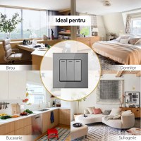 Intrerupator Triplu Cap Scara Cu Panou Din Sticla Securizata Techstar® TGS 01, 220V, 16A, 86 X 86 Mm, Gri, cu 3 Faze - 7